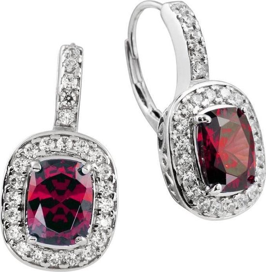Diamonfire - Zilveren oorhangers Royal Colors - Zirkonia - Rechthoekig - Rood
